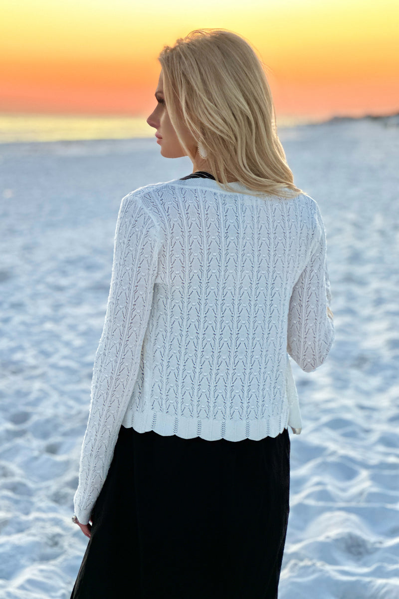 Agnetha Lightweight Pointelle Cardigan : Off White