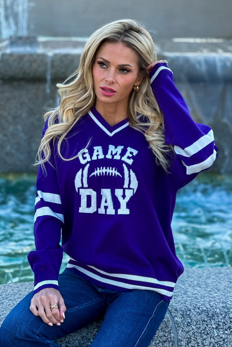 Game On Varsity Sweater Top : Purple