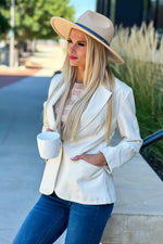 All For You Ruched Sleeve Faux Leather Blazer : Ecru
