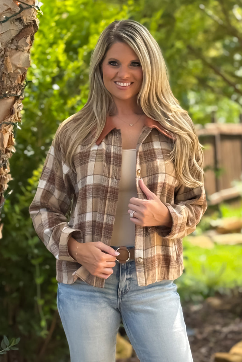 Kaydee Brushed Plaid Barn Jacket : Taupe Plaid