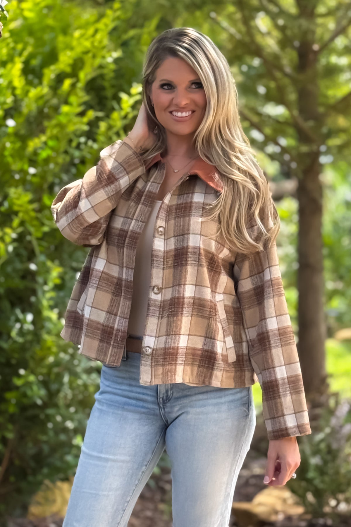 Kaydee Brushed Plaid Barn Jacket : Taupe Plaid