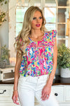 Vienna Embroidered Floral Print Top : Multi