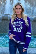 Game On Varsity Sweater Top : Purple