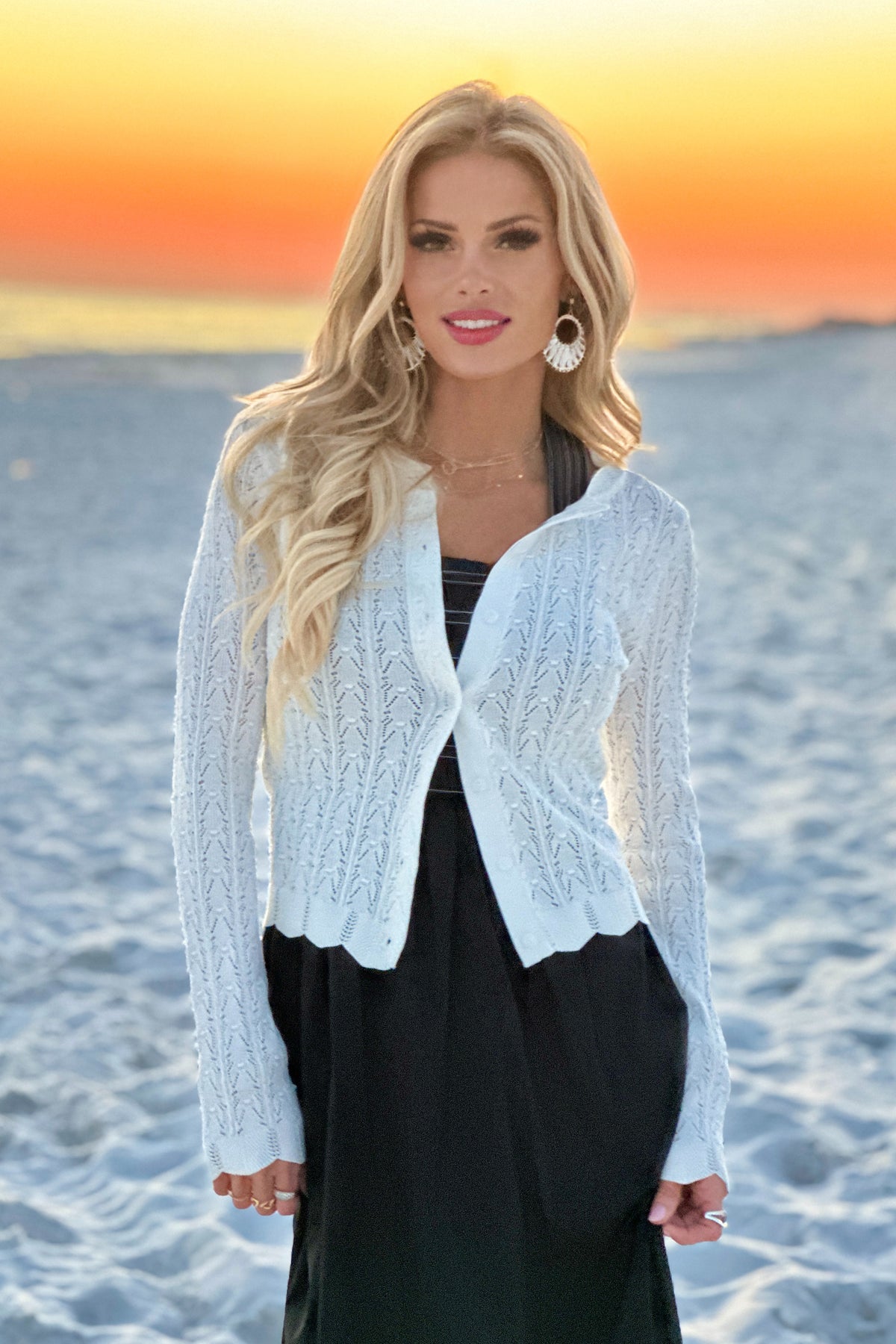 Agnetha Lightweight Pointelle Cardigan : Off White