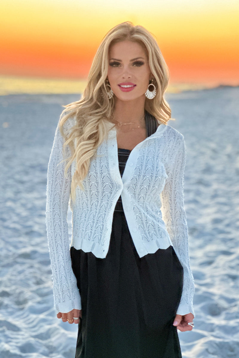 Agnetha Lightweight Pointelle Cardigan : Off White