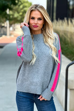 Zaket & Plover Color Block Mock Neck Sweater : Grey/Fuchsia