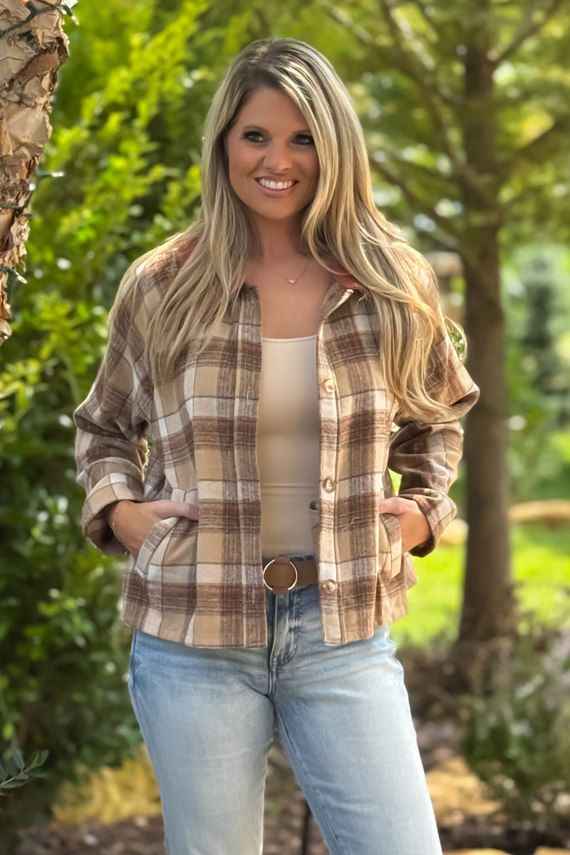 Kaydee Brushed Plaid Barn Jacket : Taupe Plaid