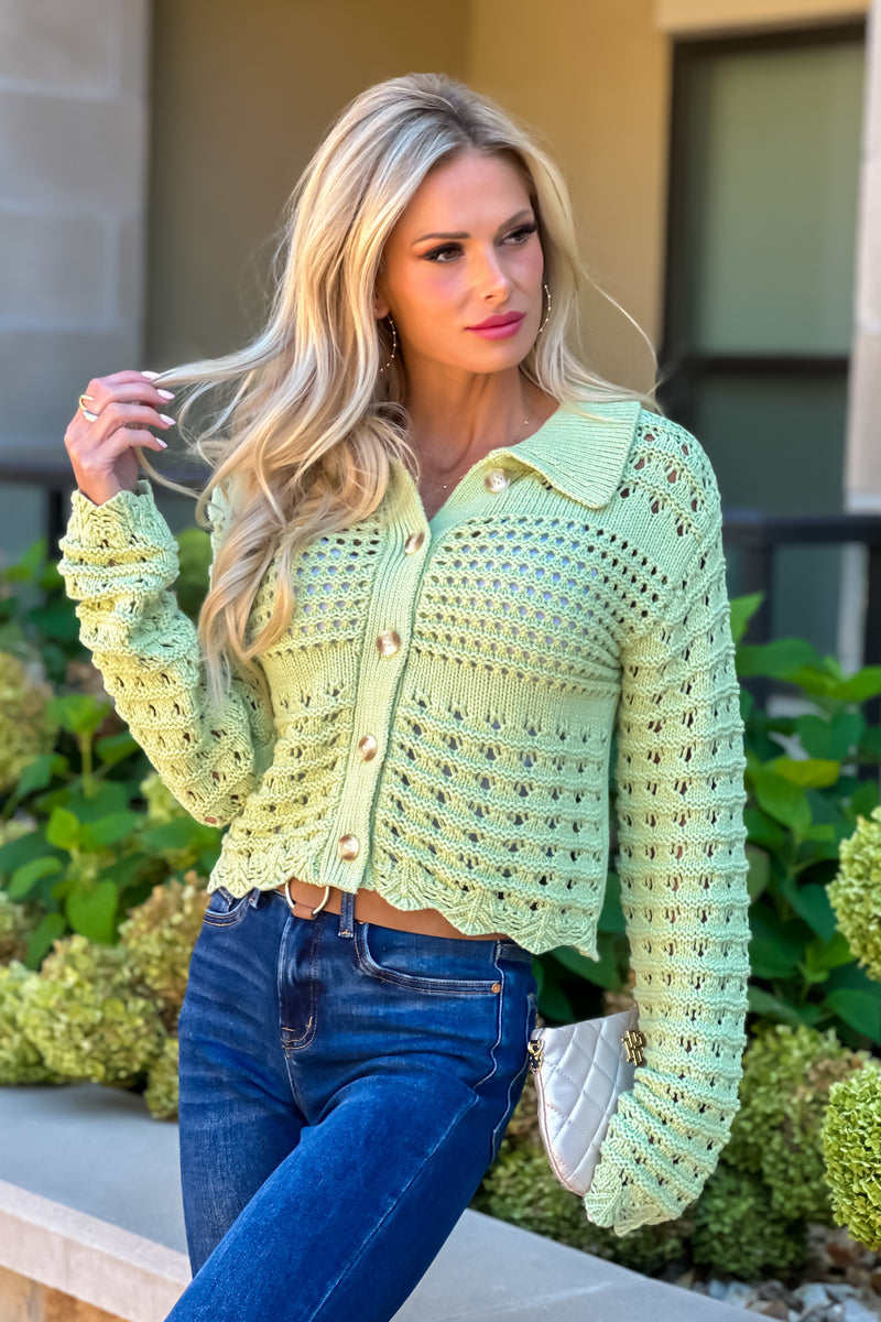 Longmont Scalloped Edge Sweater : Soft Lime