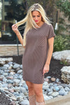Feeling Fall Ribbed Knit Short Sleeve Dress : Peppercorn