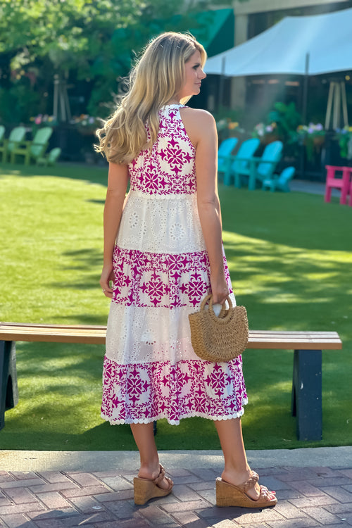 Maggie Embroidered Floral Print Dress : Magenta