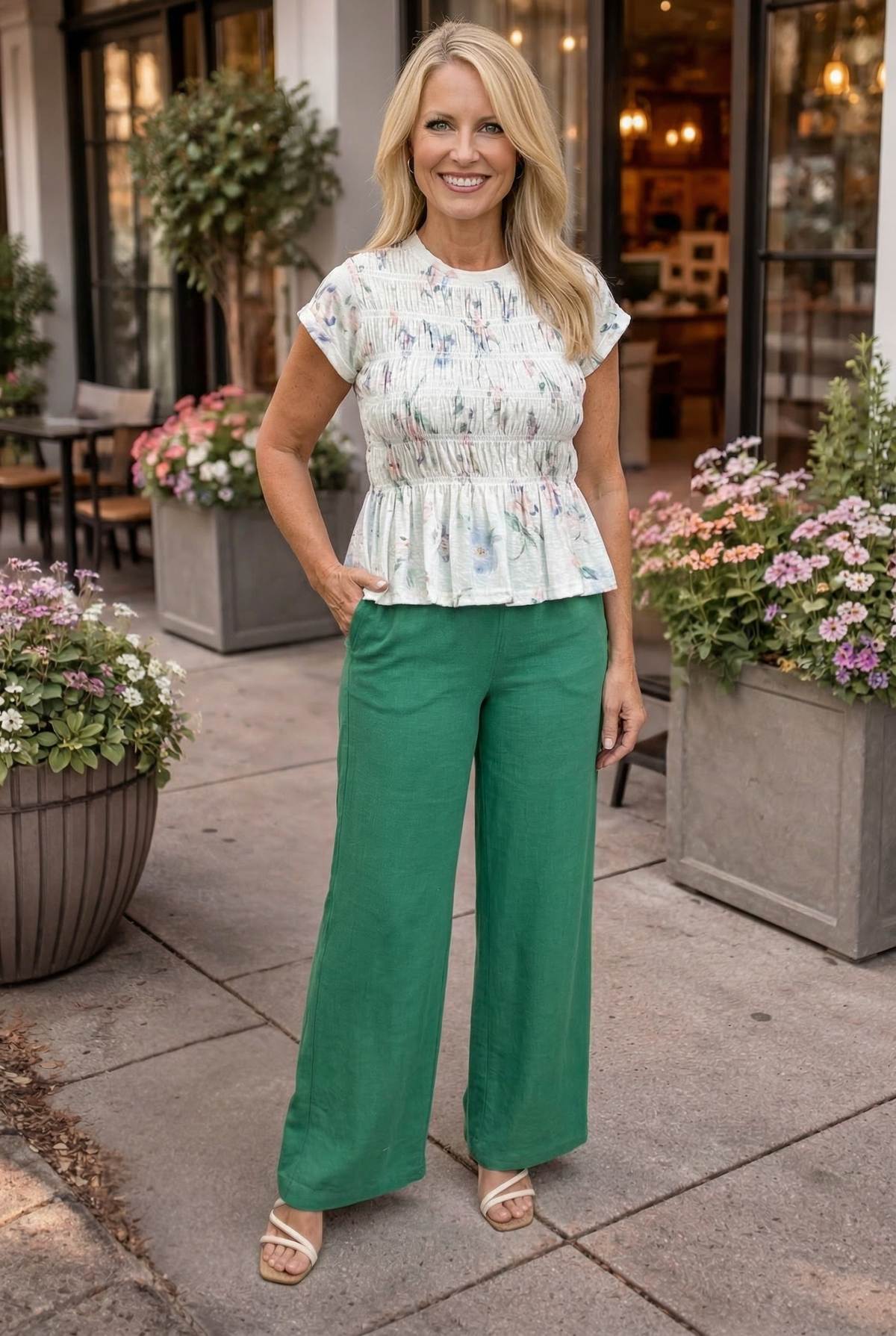 Elise Floral Print Top : Off White Pastel