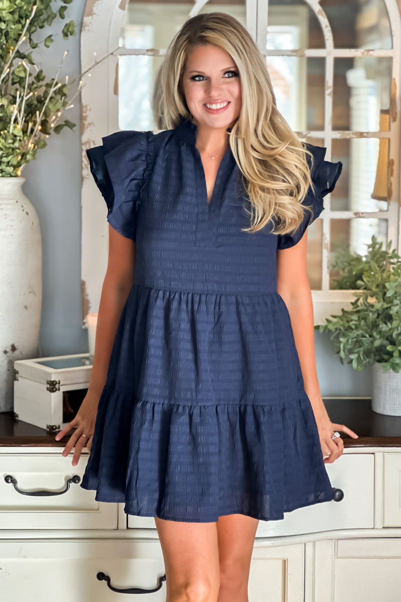 Swept Off Your Feet Ruffle Tiered Dress : Navy