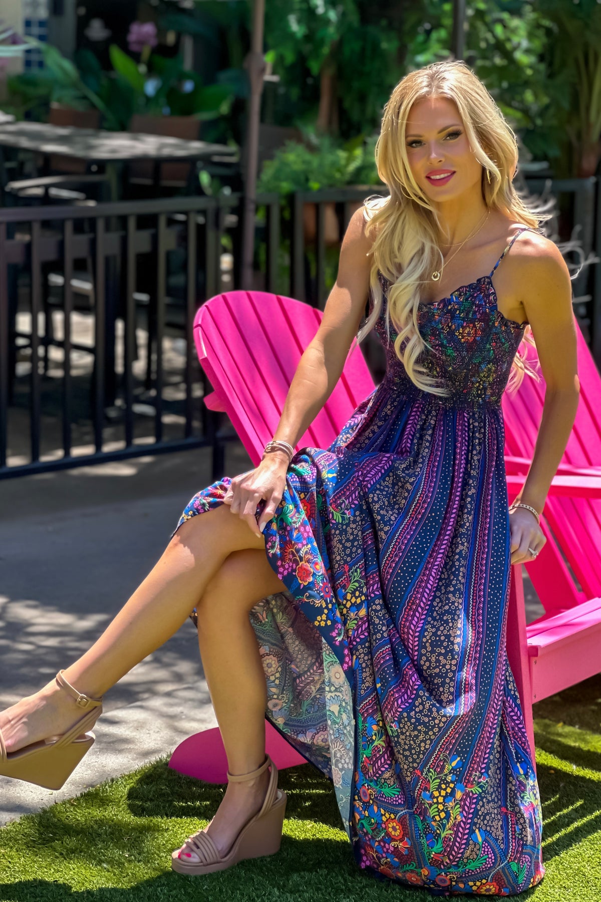 Solay Smocked Bodice Maxi Dress : Navy