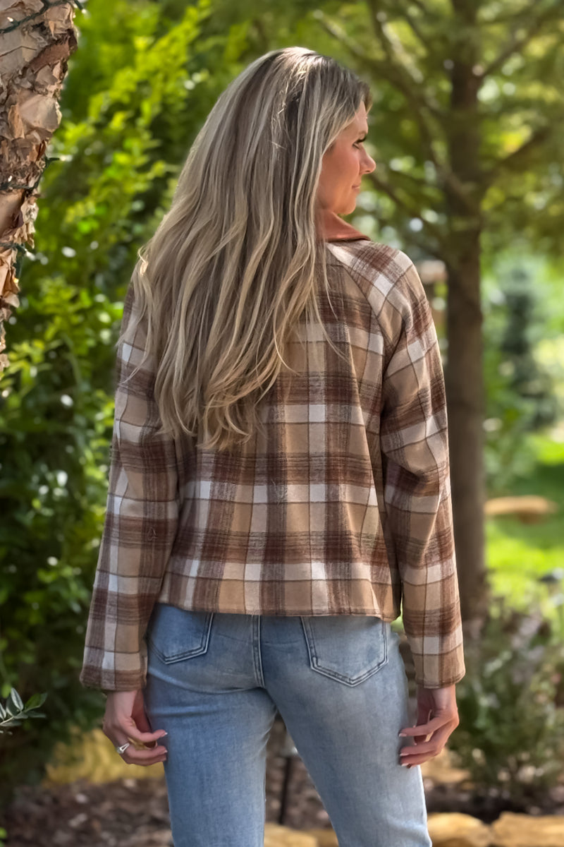 Kaydee Brushed Plaid Barn Jacket : Taupe Plaid