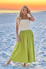 Moon River Jamarni Fold Over Mixed Media Dress : Sage