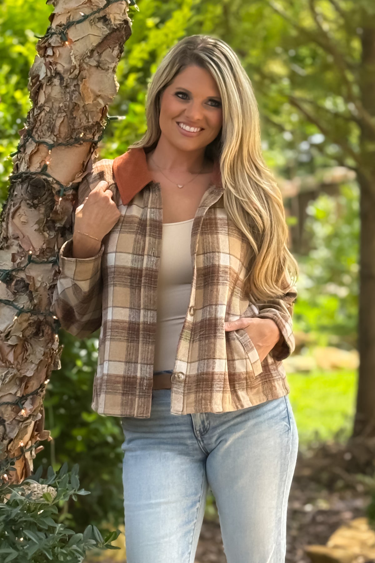 Kaydee Brushed Plaid Barn Jacket : Taupe Plaid