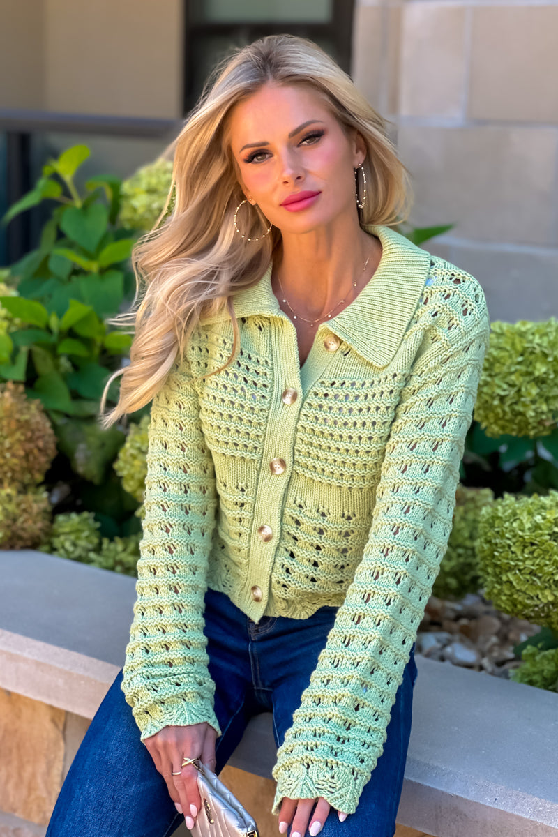 Longmont Scalloped Edge Sweater : Soft Lime