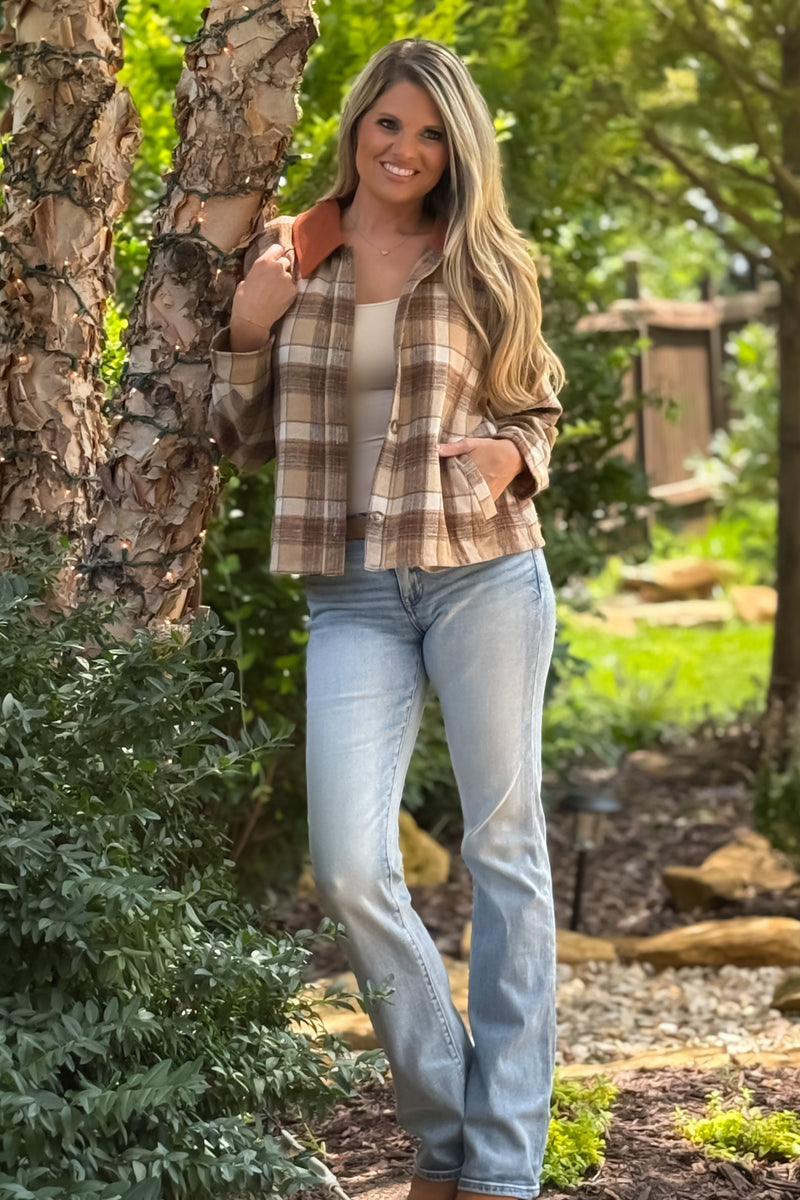Kaydee Brushed Plaid Barn Jacket : Taupe Plaid