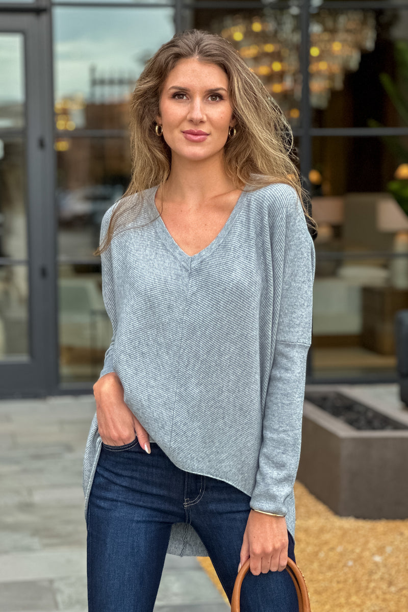 Janice Woven Knit Sweater : Heather Grey