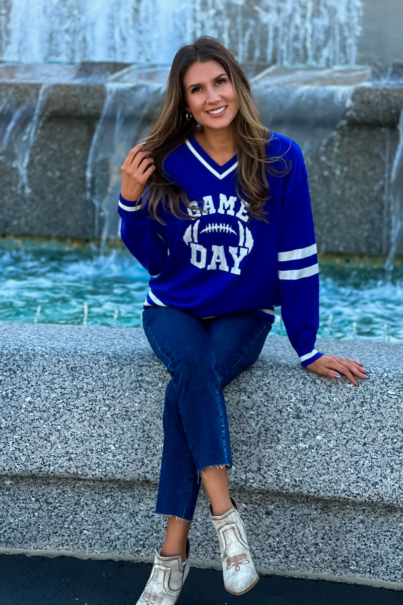 Game On Varsity Sweater Top : Blue