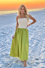 Moon River Jamarni Fold Over Mixed Media Dress : Sage