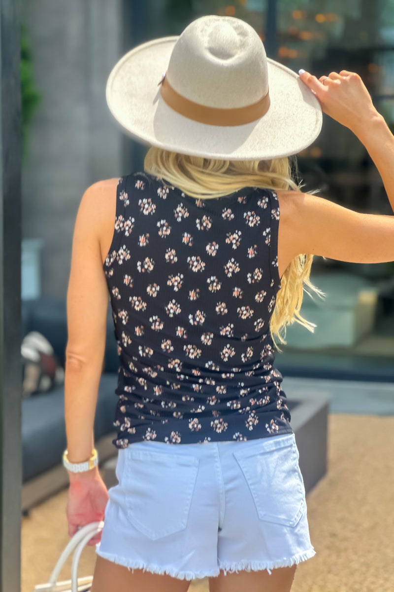 Prina Printed Rib Henley Top : Black