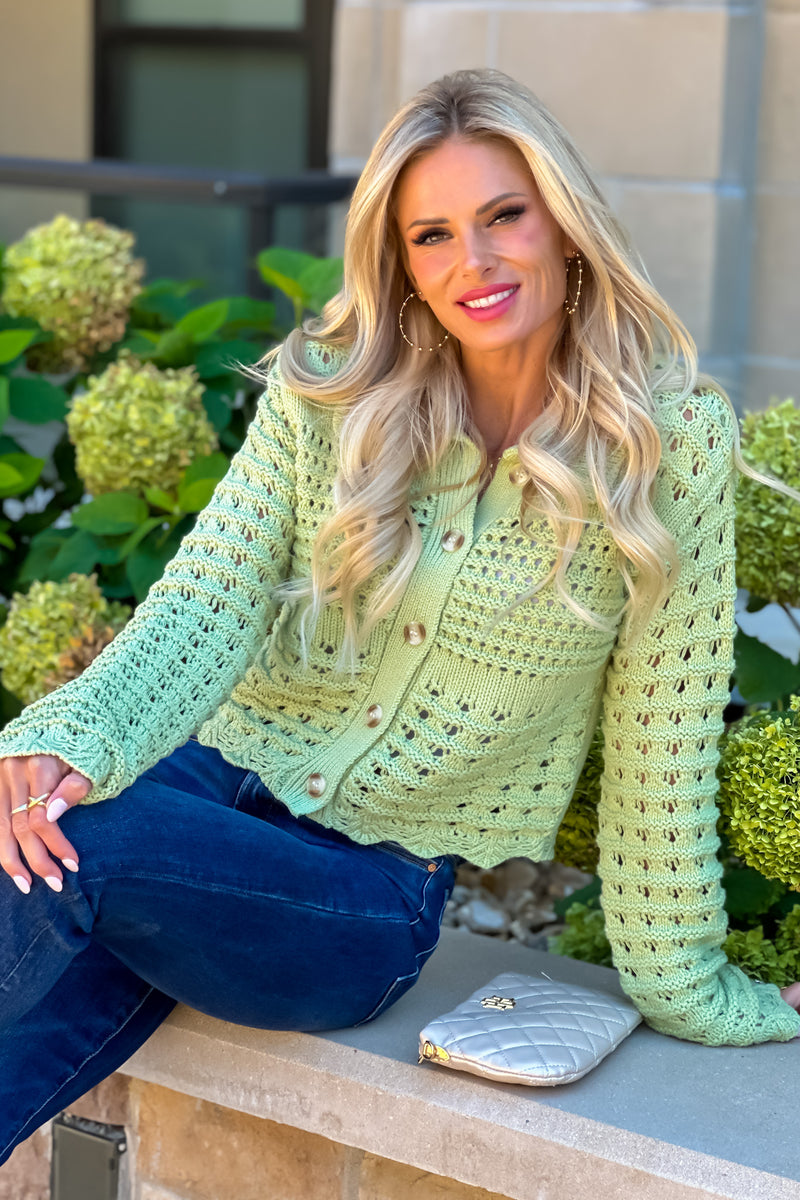 Longmont Scalloped Edge Sweater : Soft Lime