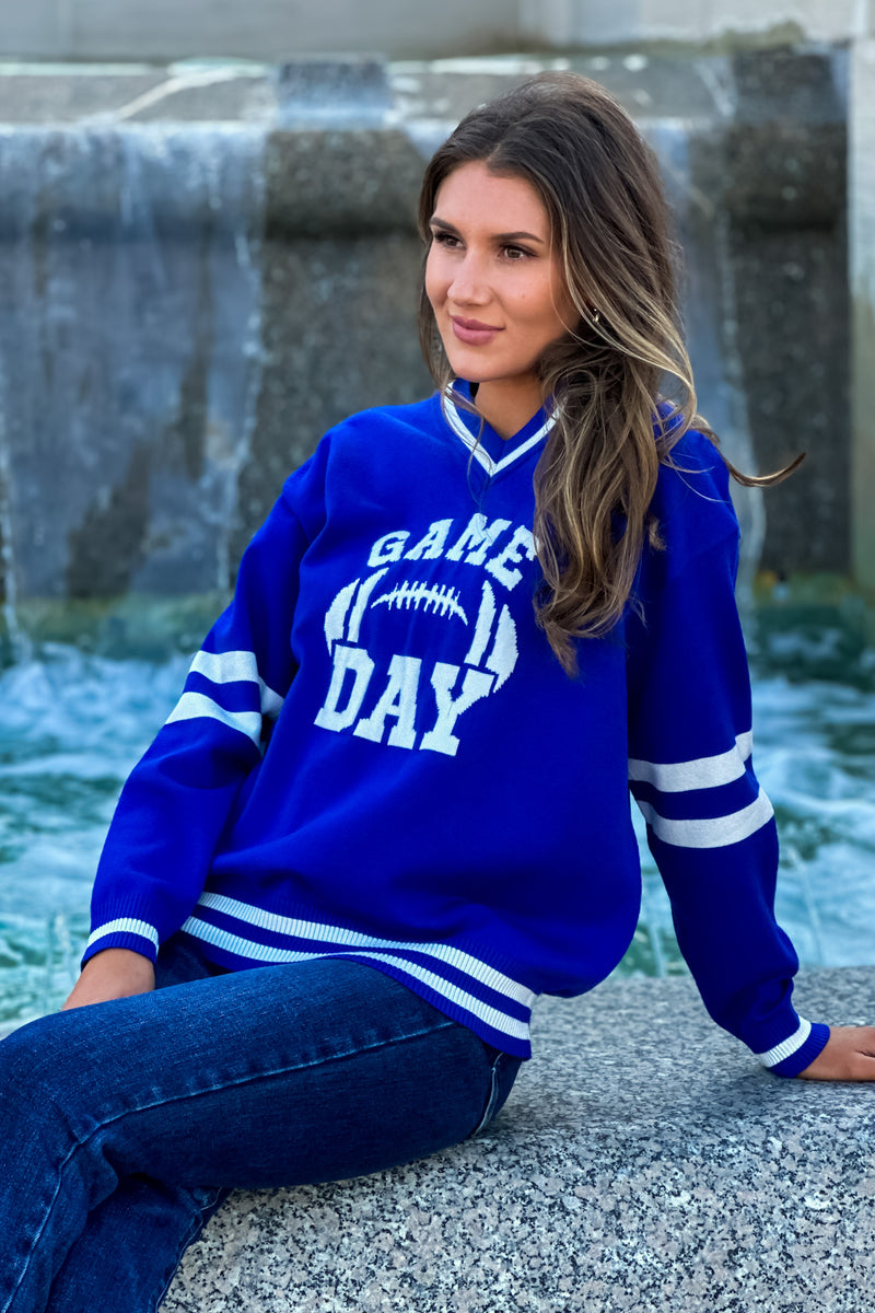 Game On Varsity Sweater Top : Blue