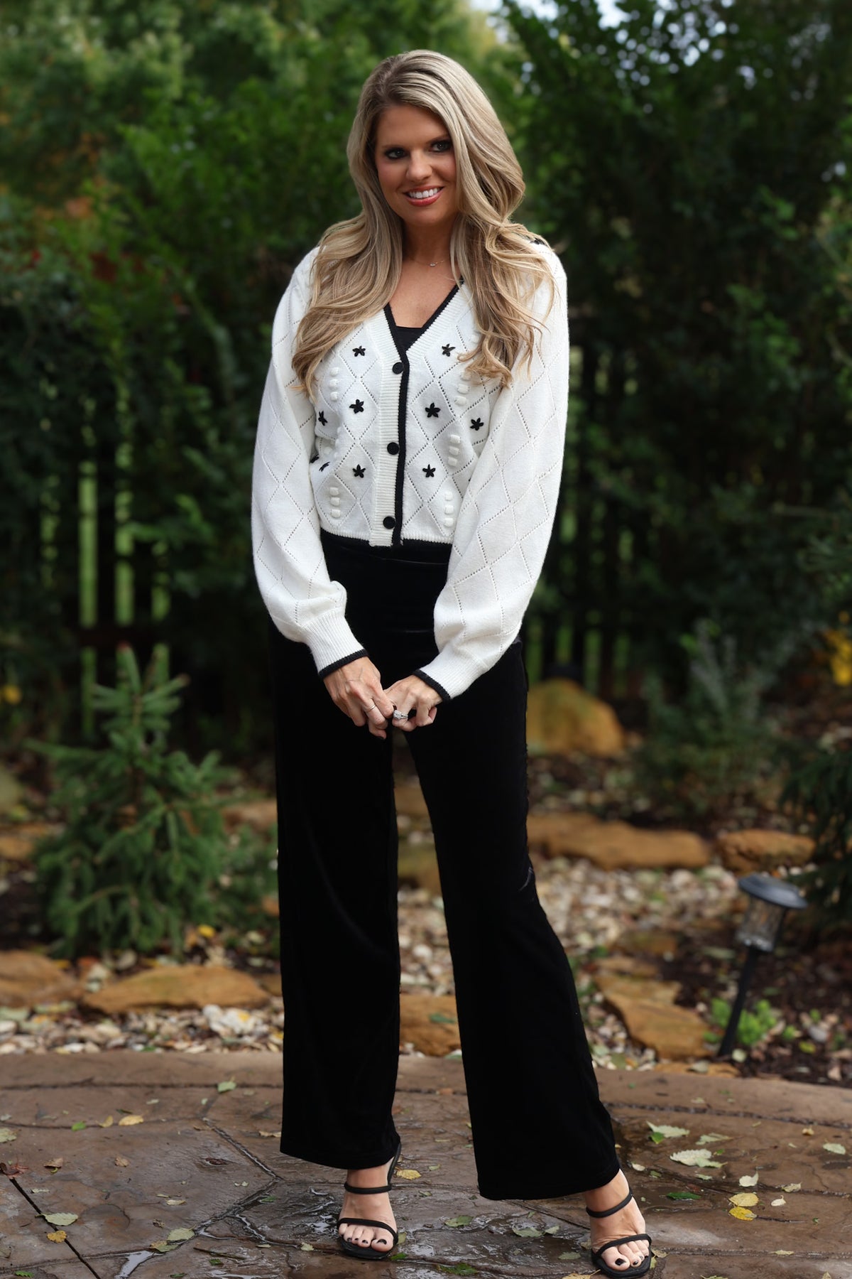 Lynette Flower Button Up Sweater : Off White