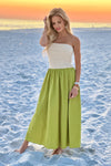 Moon River Jamarni Fold Over Mixed Media Dress : Sage