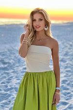Moon River Jamarni Fold Over Mixed Media Dress : Sage