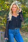 Leilani Pointelle Scallop Hem Cardigan : Black