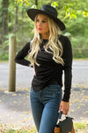 Remembering Tonight Asymmetrical Pleated Waist Top : Black