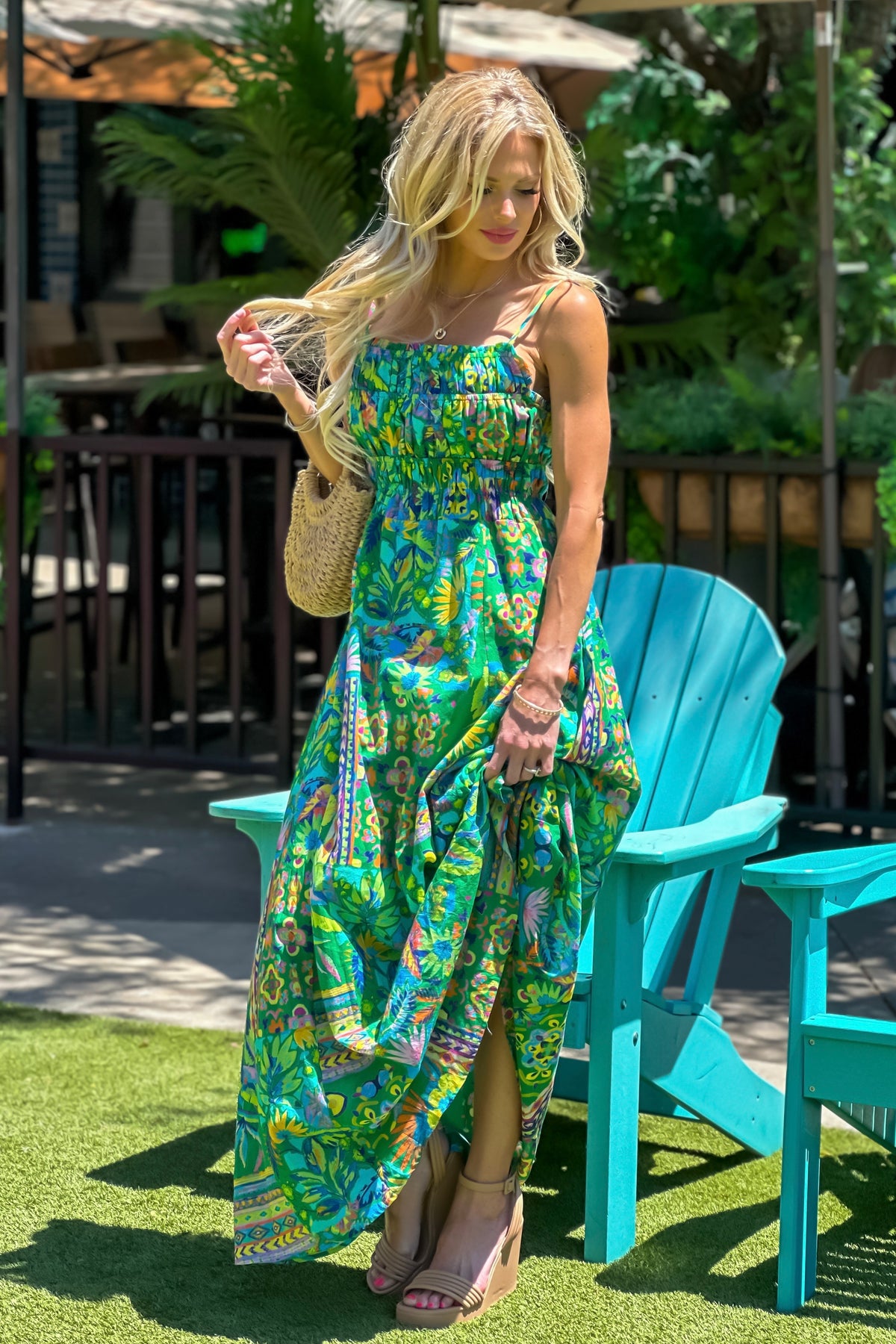 Tahlea Gathered Bodice Maxi Dress : Green