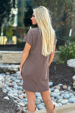 Feeling Fall Ribbed Knit Short Sleeve Dress : Peppercorn