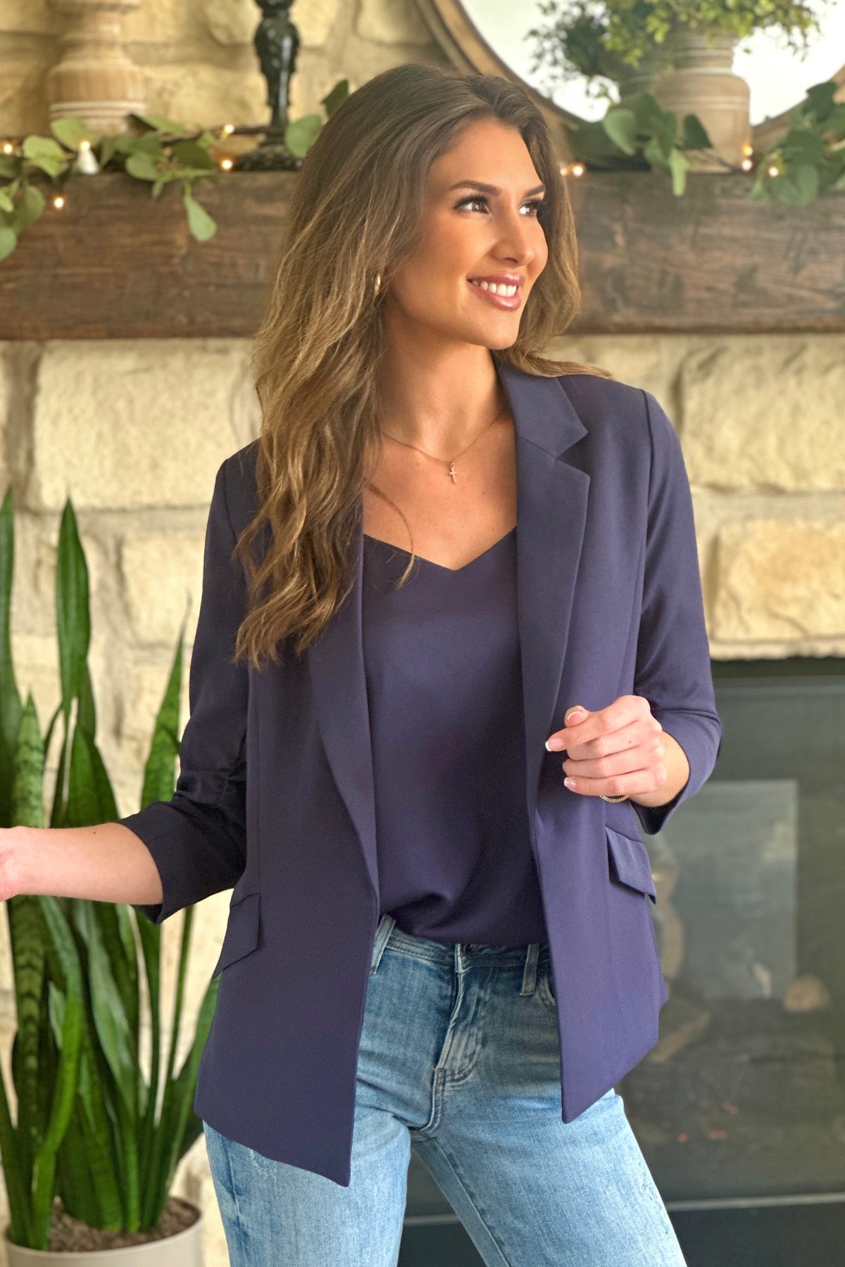 Ginnifer Shirred Sleeve Blazer : Oxford Blue