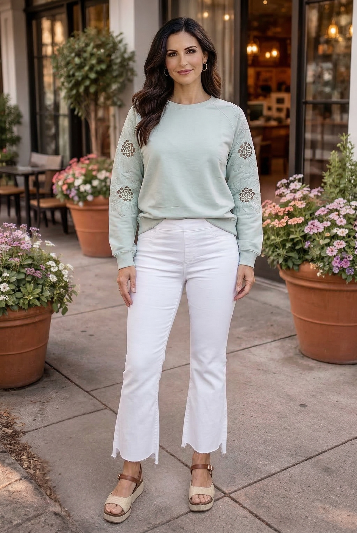 Elina Embroidered Sleeve Knit Pullover : Sage