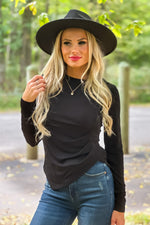 Remembering Tonight Asymmetrical Pleated Waist Top : Black