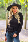 Remembering Tonight Asymmetrical Pleated Waist Top : Black