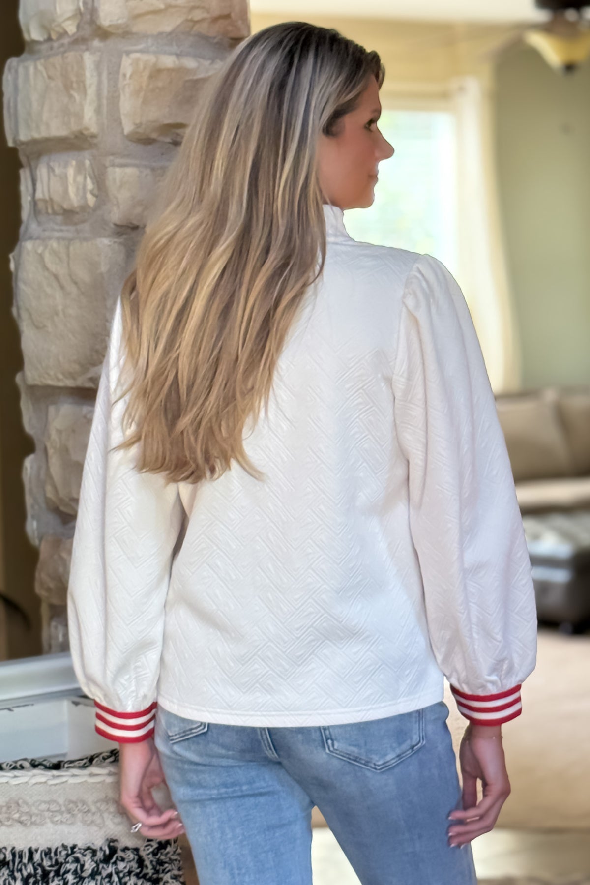 Linnea 1/4 Zip Mixed Media Top : Ivory