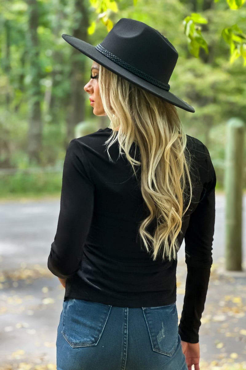 Remembering Tonight Asymmetrical Pleated Waist Top : Black