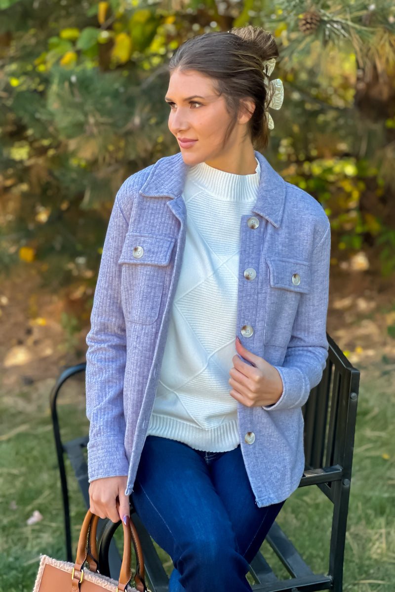 Diedre Button Down Thermal Jacket : Cloudy Blue