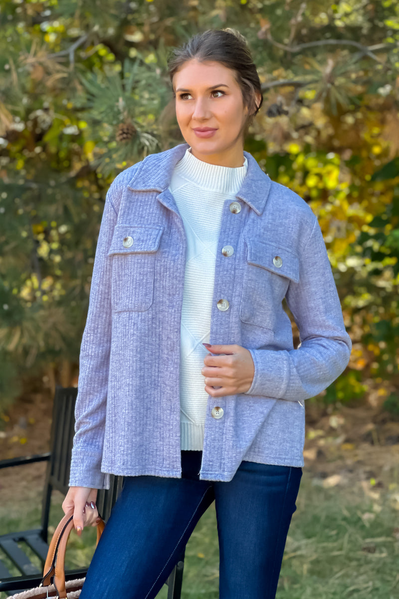 Diedre Button Down Thermal Jacket : Cloudy Blue