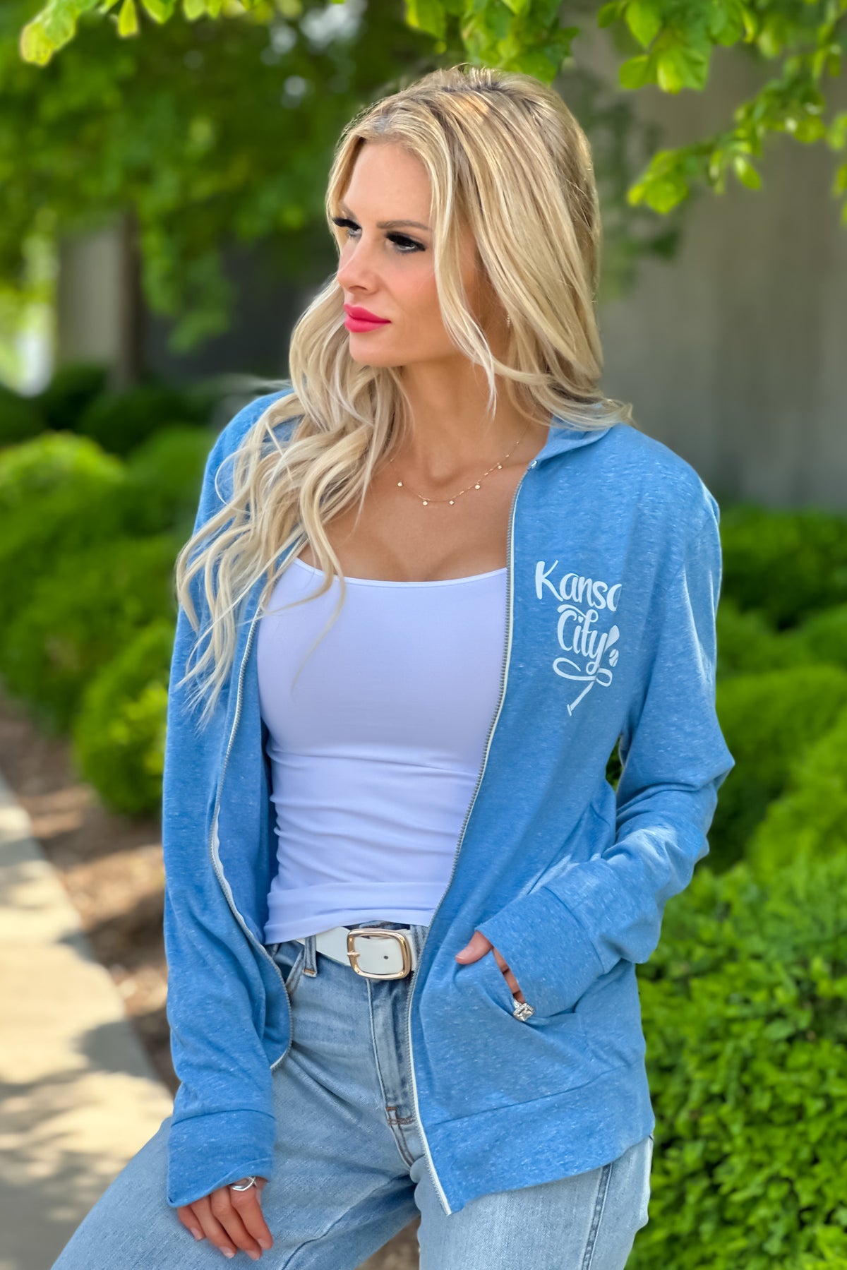 Kansas City 13 Lightweight Zip Up Hoodie : Light Blue