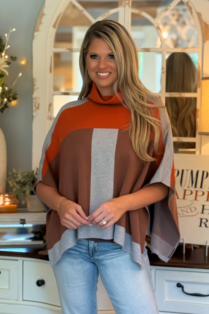 Kordyn Colorblock Poncho : Brown