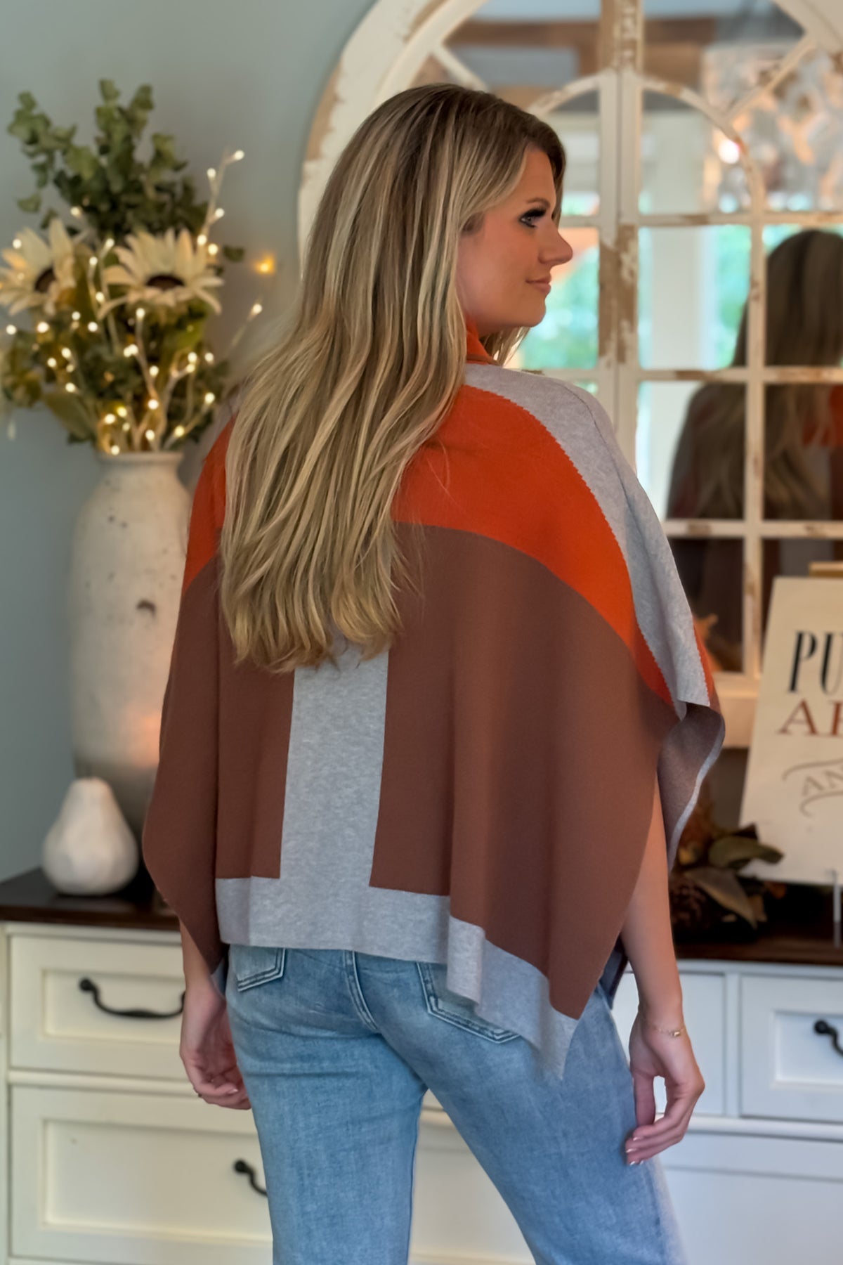 Kordyn Colorblock Poncho : Brown
