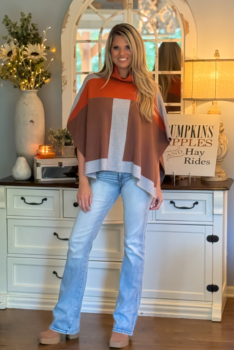 Kordyn Colorblock Poncho : Brown