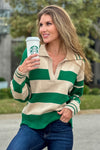 Julienne V neck Striped Sweater : Green