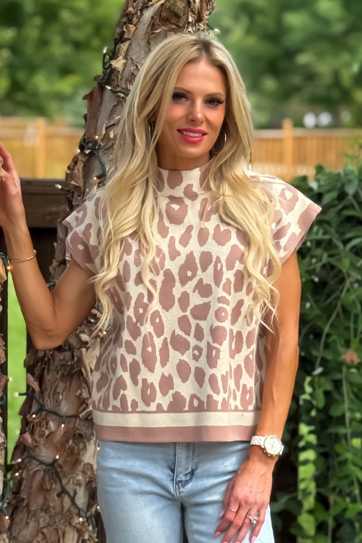 Kenya Animal Print Sweater Vest : Taupe