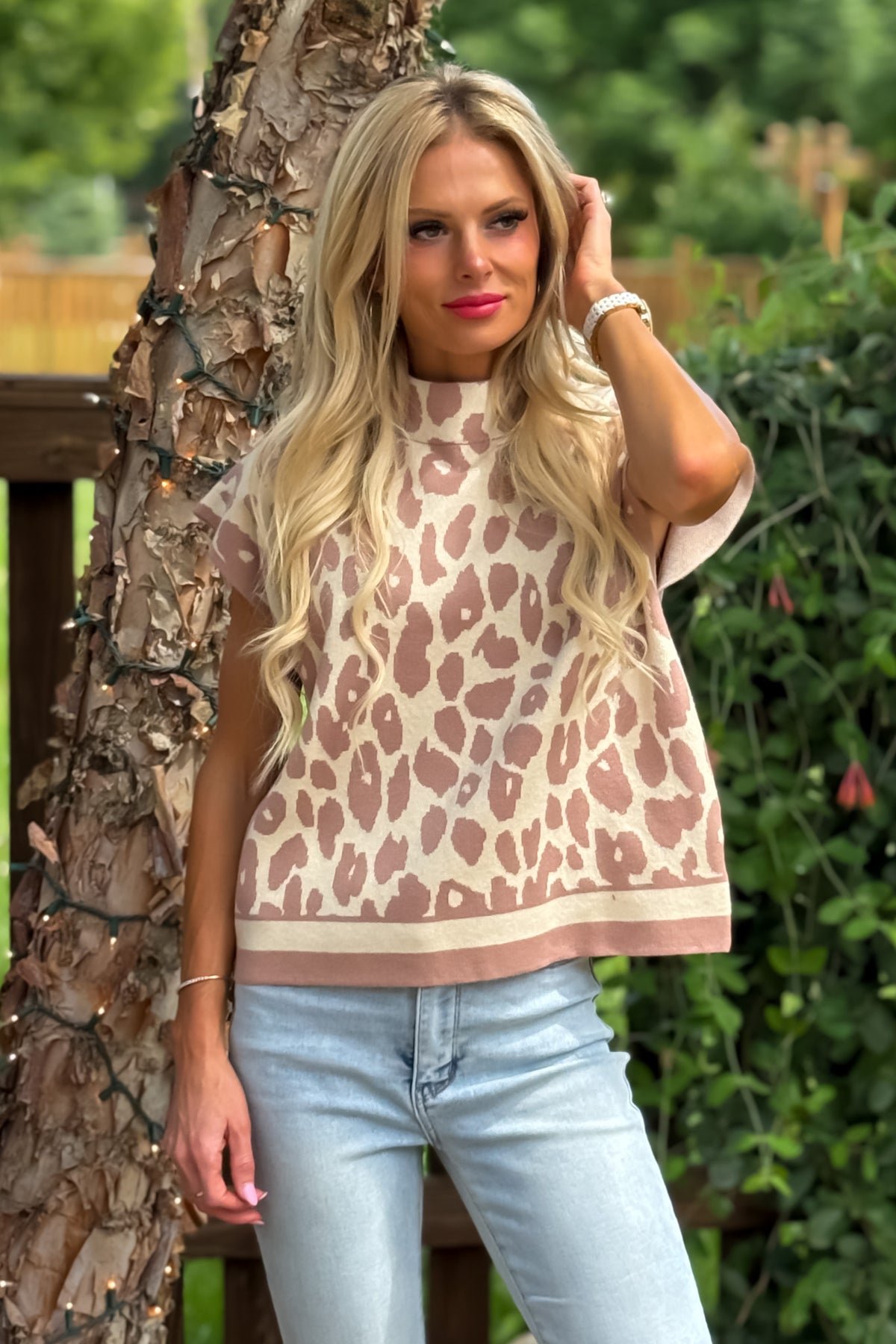 Kenya Animal Print Sweater Vest : Taupe